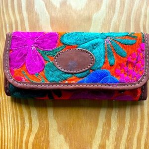 Hand embroidered leather/suede wallet